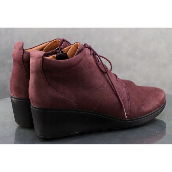 Clarks Unstructured Women's Wedge Booties Boots Size 11 Leather Plum 13285 - Picture 8 of 13